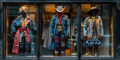 Fototapeta premium Mix of Fabrics: Stylish Window Mannequins, generative ai