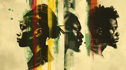 Fototapeta premium Juneteenth Freedom Day illustration with silhouettes of African American individuals, symbolizing emancipation and equal rights.