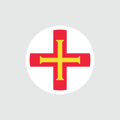 Flag of Guernsey. White flag with a cross. Guernsey is the state symbol of the British Crown Dependency.