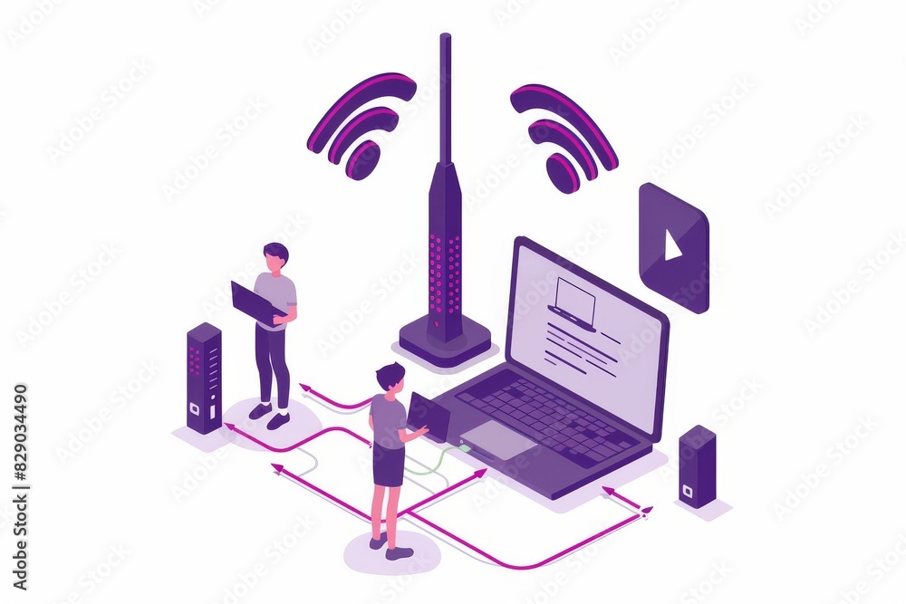 Wall mural Detailed illustration of a powerful Wi Fi router enabling multiple connections, symbolizing the backbone of modern digital communication