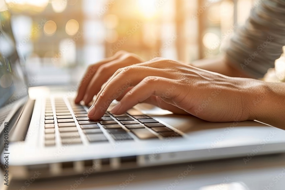Aufkleber hands typing on a laptop with visible wi fi signals, symbolizing constant connectivity and digital a