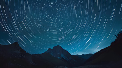 The sky is filled with stars and the mountains are in the background