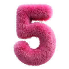 Pink Fluffy 3D Number 5 cut out isolated PNG transparent