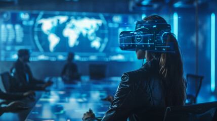 A virtual reality investment seminar floating in cyberspace, where digital gurus share secrets of merging technology