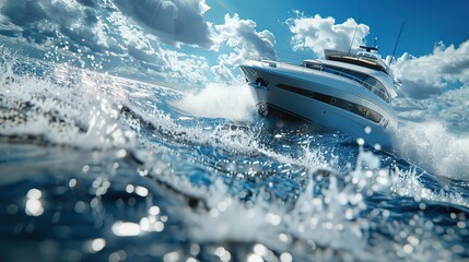 High speed motor boat on open sea