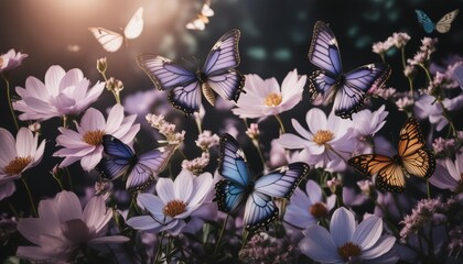 floral pattern with butterflies on dark background