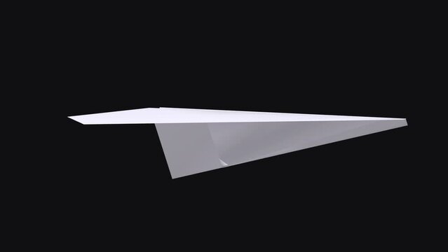Paper Airplane - Blank White Page - Flying Loop - Side View CU - Realistic 3D animation with alpha channel isolated on transparent background