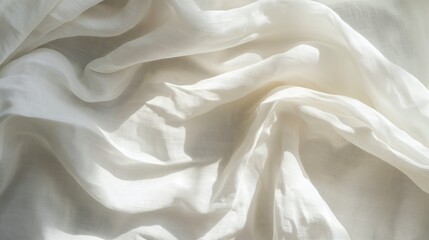 white fabric texture background, white linen fabric texture with folds with sunlight
