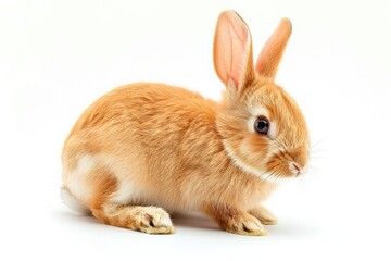 Fototapeta premium A small brown rabbit sitting on a white surface. Suitable for various projects
