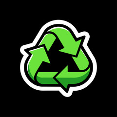 Green recycling symbol with three arrows on black background