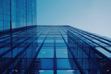 Fototapeta premium Looking Up Blue Modern Office Building