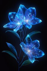 Glowing Blue Flower on Black Background