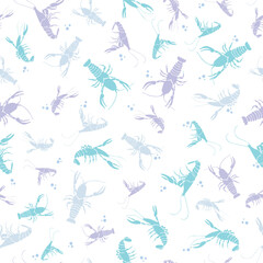 Colorful Pastel Crayfish Scattered on White seamless pattern print background