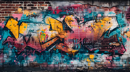 A colorful graffiti on a brick wall