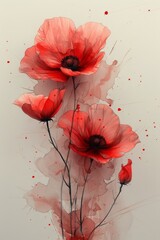 Three Red Flowers on White Background
