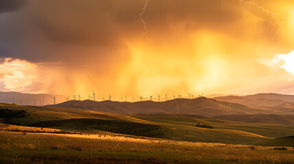 Obraz premium A stormy sky with a bright orange sun in the background