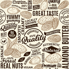 Typographic vector almond butter seamless pattern or background