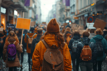 A group of protesters marching in solidarity, advocating for social justice and change. Concept of activism and empowerment. Generative Ai.
