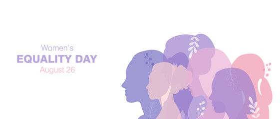 Women's Equality Day banner.Vector illustration with silhouettes of women and space for text.