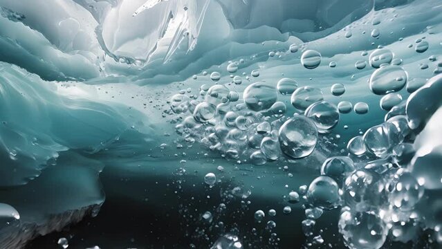 A stunning contrast of frozen and fluid as bubbles of ane swirl beneath a sheet of ice in the lakes depths.