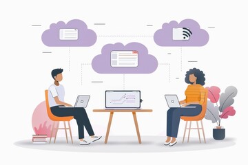 Abstract illustration of a person with a laptop, emphasizing digital communication and connectivity in modern work environments