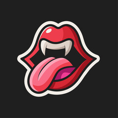 Vampire mouth sticker with fangs, tongue, and bloody teeth