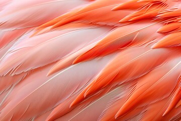 Close-up of vibrant orange and pink flamingo feathers with exquisite detail and texture.