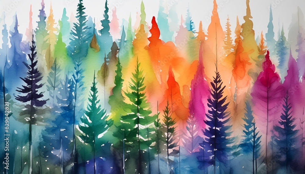 Sticker a watercolor painting of a forest with vibrant colors ai generative