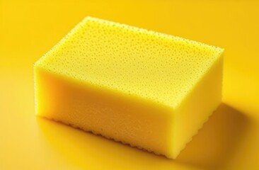 rectangle yellow sponge for washing on a yellow background