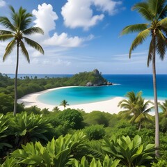 Tropical and Beach Island Landscape Beautiful View with flowers 