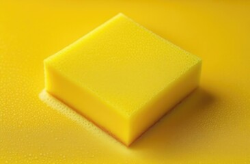 rectangle yellow sponge for washing on a yellow background