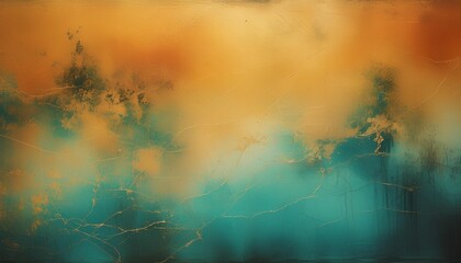 a grungy abstract background blending warm gold and cool teal tones with a distressed textured overlay