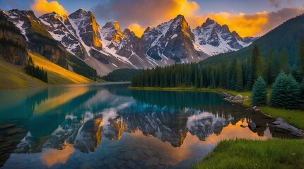 Obraz premium lake and mountains amazing natural landscape 