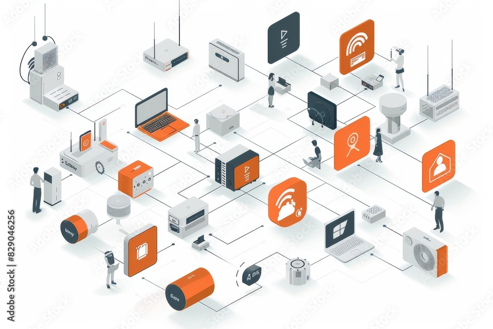 Poster network diagram with multiple connected devices, illustrating complex digital infrastructure