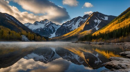 Fototapeta premium lake and mountains amazing natural landscape 