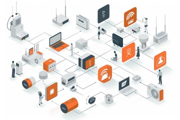 Obraz premium Network diagram with multiple connected devices, illustrating complex digital infrastructure