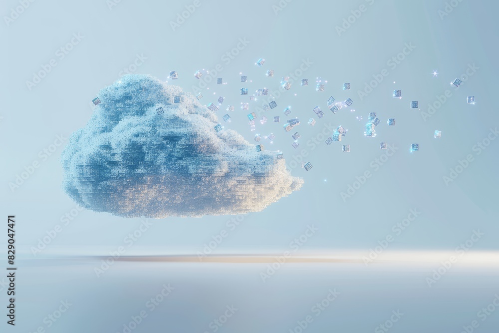Aufkleber abstract digital representation of cloud technology with a flow of data cubes, highlighting modern c