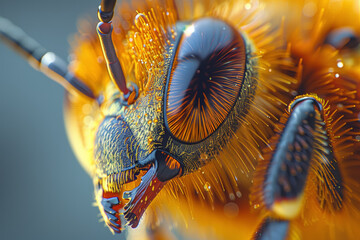 The minute details of a honeybee's compound eye. Concept of insect biology and complex structures. Generative Ai.