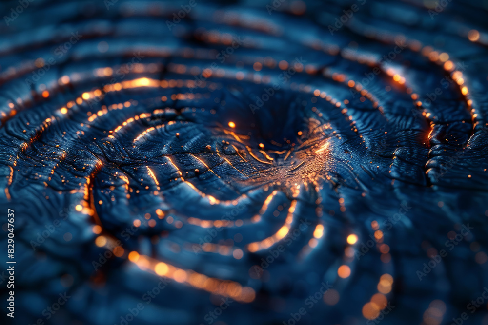 Poster the texture of a human fingerprint, emphasizing its uniqueness. concept of identity and biometric de