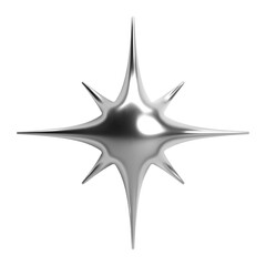 3D Y2K chrome star with multiple spikes, spark or flash, shiny metallic glossy silver surface. Isolated vector element for retro futuristic design, cyber space, galaxy aesthetic, sci-fi themes