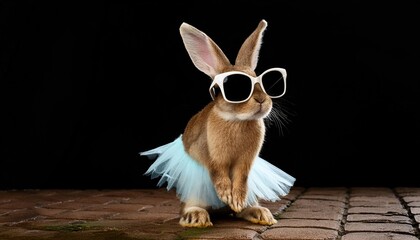 cute cartoon bunny wearing sunglasses and a tutu skirt generative ai