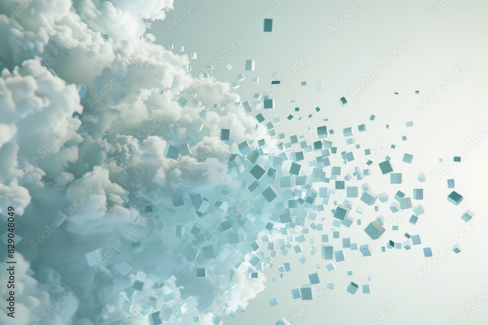 Fototapete abstract digital representation of cloud technology with a flow of data cubes, highlighting modern c