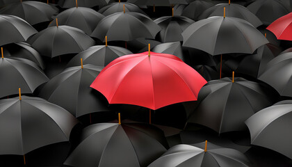 Red Umbrella Among Many Dark Ones