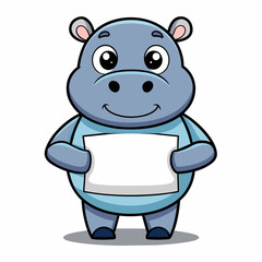 A cartoon hippo holds a white sign, smiles happily, and gives a thumbs up