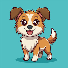 Brown and white dog on blue background cartoon illustration