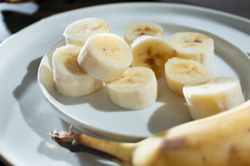 A view of a pile of sliced bananas.