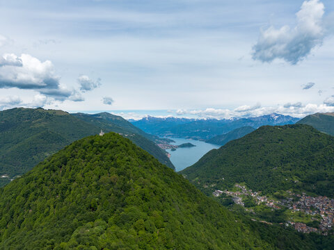 View of the Hermitage of San Zeno on Lake Como alps