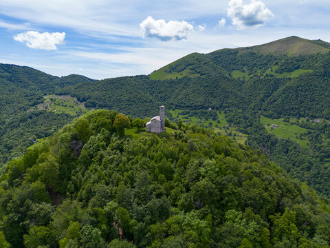 View of the Hermitage of San Zeno on Lake Como alps