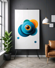 Mockup poster 3d círculos de colores anaranjados amarillos azules verdes negros