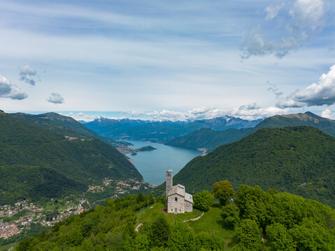 View of the Hermitage of San Zeno on Lake Como alps